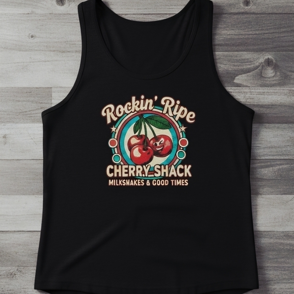 Retro Cherry Shack Tank Top • Rockin’ Ripe Cherries Graphic • Vintage Diner - Picture 2 of 15